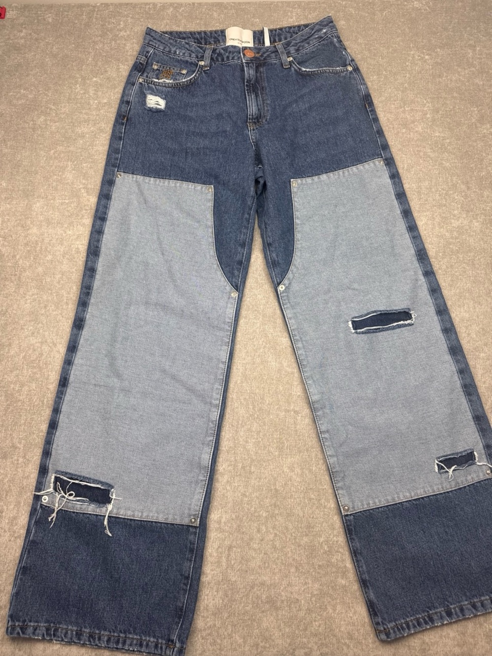 One Teaspoonful Jackson Mid Waist Wide Leg Denim Jeans - Blue Thunder Womens 27